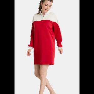 Puma red and white colorblock pullover sweatshirt dress